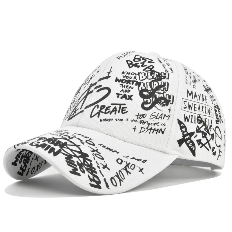 Trendige Unisex-Baseballkappe mit Graffiti-Print – Bunte, bemalte Schirmkappe