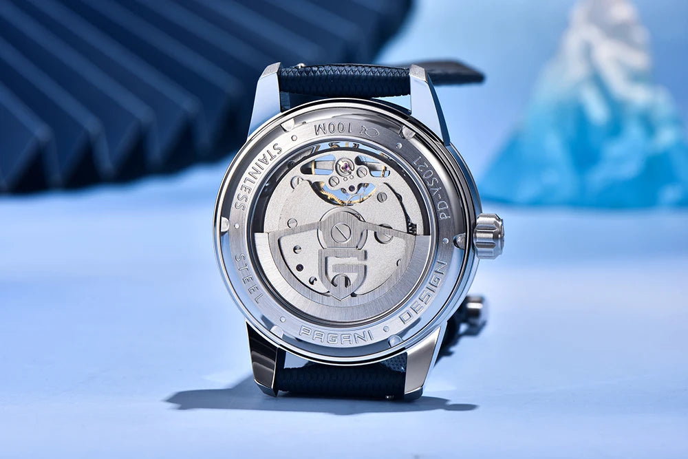 PAGANI DESIGN – Luxe mechanisch herenhorloge, 41 mm, saffierglas, leren band, waterdicht, pilotenstijl, met tourbillon en maanfase