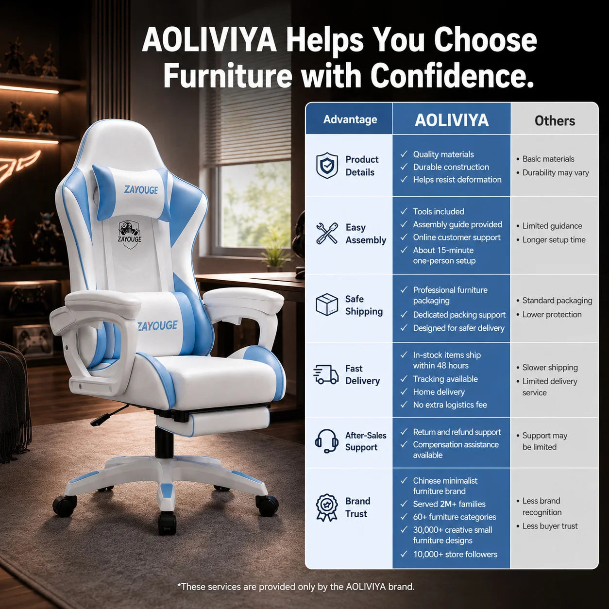 AOLIVIYA Gaming-Bürostuhl mit Liegefunktion, drehbar, höhenverstellbar, mit Rückenlehne und Fußstütze, für Zuhause, Computer, Internetcafé und E-Sports