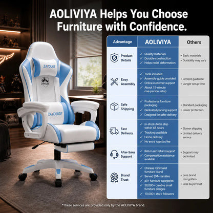 AOLIVIYA Gaming-Bürostuhl mit Liegefunktion, drehbar, höhenverstellbar, mit Rückenlehne und Fußstütze, für Zuhause, Computer, Internetcafé und E-Sports