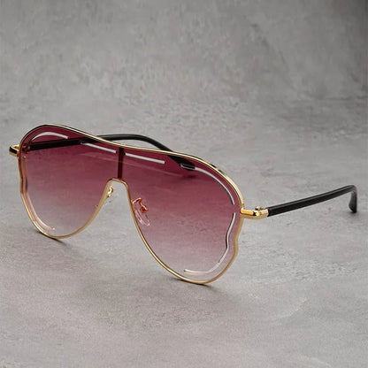Oversized One-Piece Pilot Sunglasses Women Big Frame Luxury Brand Butterfly Shaped Sun Glasses For Ladies Shield Eyewear Shades