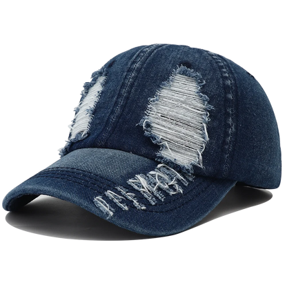 Gorra de béisbol rasgada de color liso, gorra snapback de denim lavado, estilo hip hop, transpirable, ropa urbana, gorras desgastadas para mujer y hombre