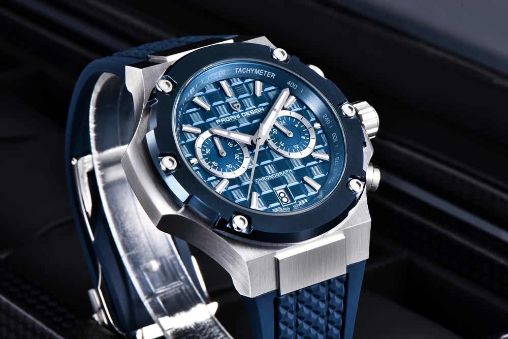 Montres à quartz pour hommes PAGANI DESIGN– Chronographe sportif de luxe, étanche, doté d'aiguilles luminescentes et d'un verre saphir avec traitement antireflet