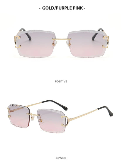 Square rimless glasses Trend metal high-grade men's and women's sunglasses street shot sunglasses