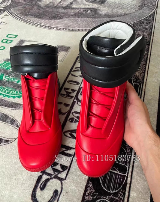 Heren enkellaarsjes in gemengde kleuren van echt leer, modieus ontwerp, vetersluiting, hoge sportschoenen, casual platte sneakers voor heren