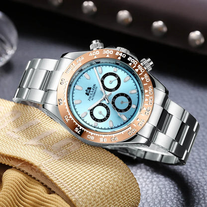 Automatic Watches for Men Mechanical Self Weind Gold Stainless Steel Glacier Ice Blue Chestnut Brown Bezel Reloj Hombre Baratos