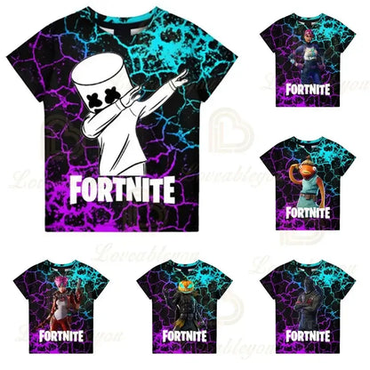 Fortnite T-shirt voor jongens, kindertop voor de zomer, kinderkleding met grappige 3D Battle Royale-gameprint, T-shirt/top voor peutermeisjes