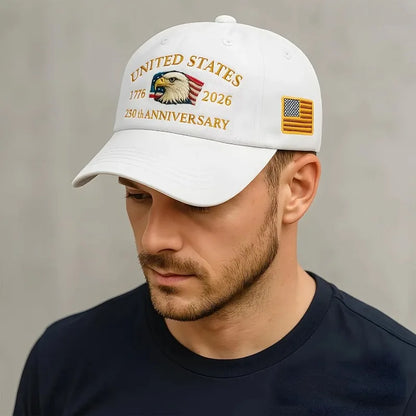 1pc United States 250th Anniversary Baseball Caps for Women,Washed Retro Design,Handmade Embroidery Hat for Parties,Adjustable
