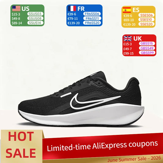 Nike DOWNSHIFTER 13 Comfort Fabric Andningsbara låga fritids- och pendlarskor för löpning för damer, svart/vit FD6476-001