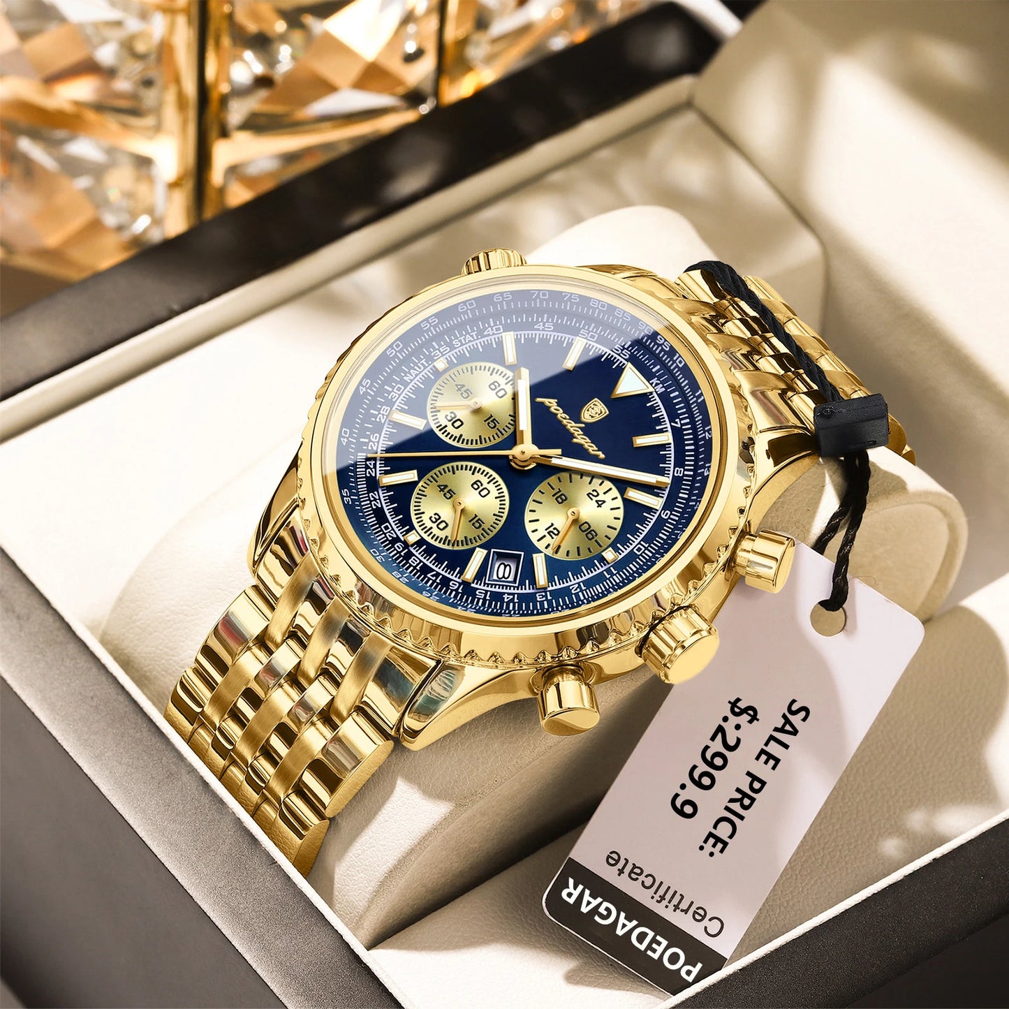 POEDAGAR Fashion Men's Quartz Watch Stainless Steel Waterproof Luminous Man Watch Chronograph Date Multifunction Watches For Men