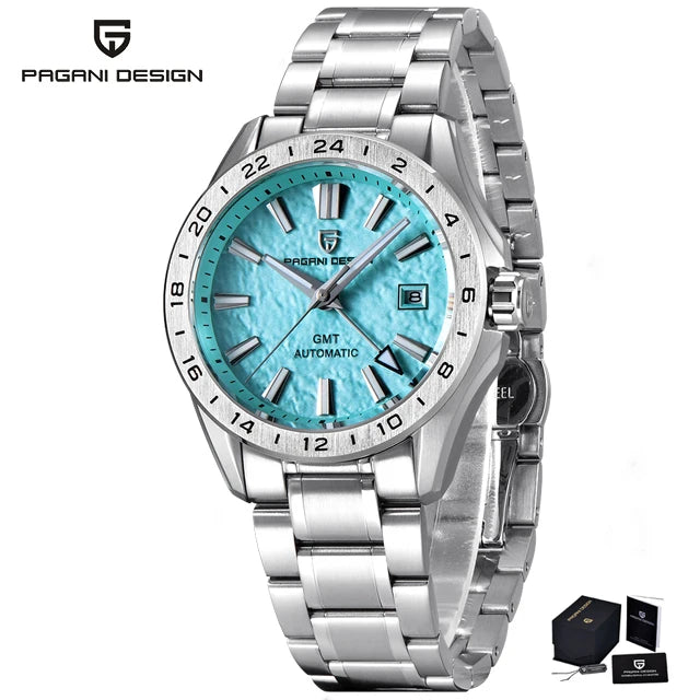 Pagani Design Men's Luxury GMT Automatic Watch Stainless Steel Case Sapphire Glass 100m Waterproof Mechanical Business Watch