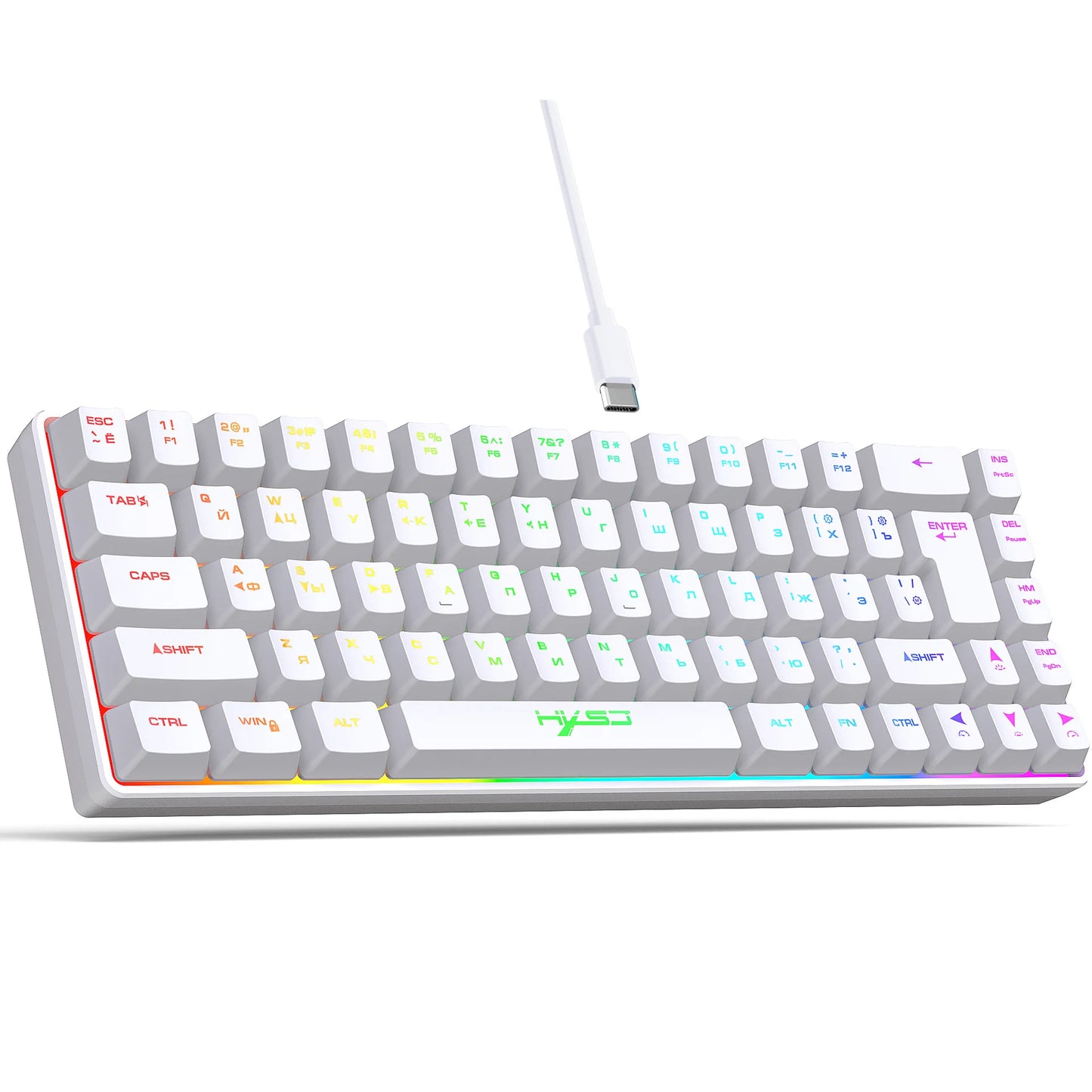 RGB backlit keyboard Russian 69 keys white membrane gaming wired ergonomic Keyboards for compact mini  for pc laptop color black