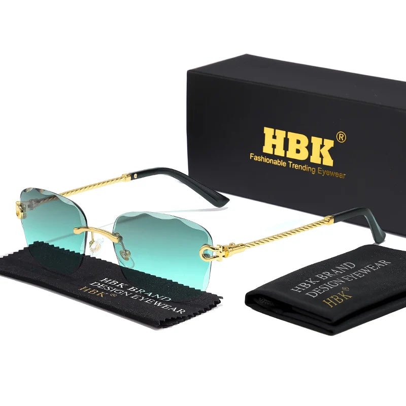 HBK Frameless Metal Sunglasses Men Wave Cutting Sun Glasses for Women Travel Shopping Shades Eyeglass UV400 Summer Style