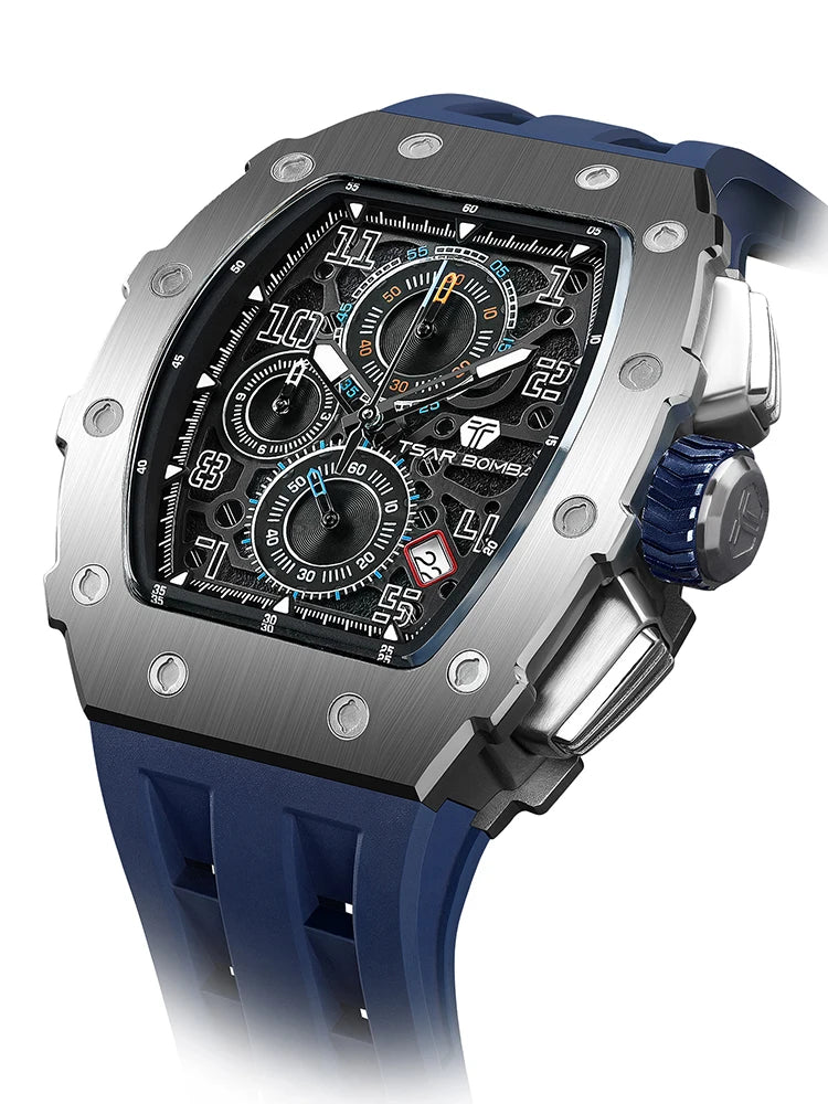 TSAR BOMBA New TB8204 Watch for Men Japan Quartz Chronograph 50M Waterproof Wristwatch Fashion Sport Clock Male Luxury Mens Gift