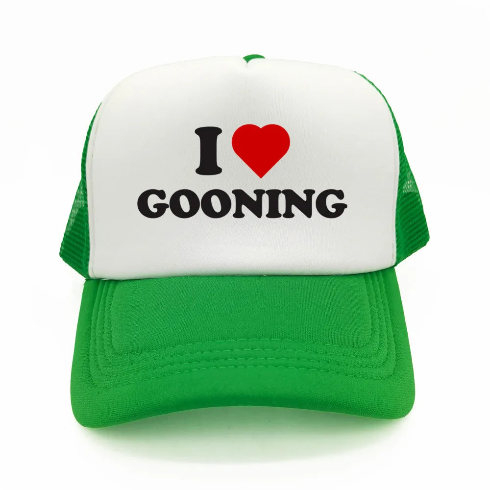 Забавни бейзболни шапки „I Love Gooning“ – готини летни мъжки шапки от мрежа, хумористични шапки тип „тракър“, унисекс шапки от мрежа за външни дейности MZ-080
