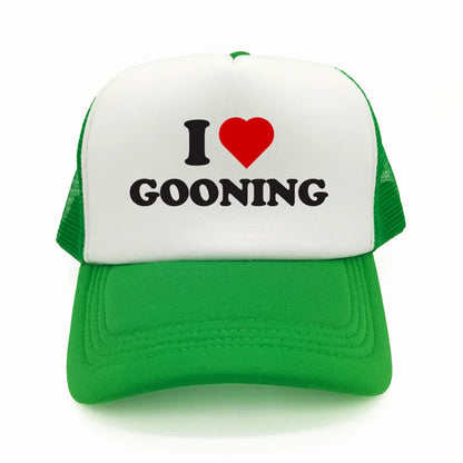 Забавни бейзболни шапки „I Love Gooning“ – готини летни мъжки шапки от мрежа, хумористични шапки тип „тракър“, унисекс шапки от мрежа за външни дейности MZ-080