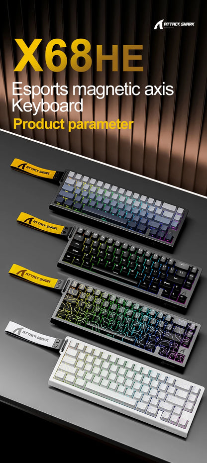 ATTACK SHARK X68HE Esports Magnetic Axis Keyboard 8KHz Return Rate, Total Area 0.01mm, and 0.125ms Rate Class Ultra-Low Latency