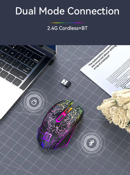 2.4GHz Bluetooth Wireless Mouse Rechargeable RGB Backlight Mice 1600 DPI Ergonomic Design Gaming Mouse for PC Laptop Macbook