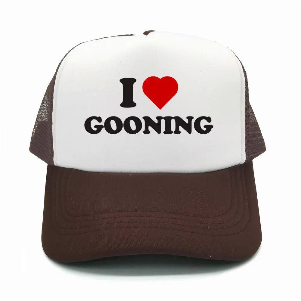 Забавни бейзболни шапки „I Love Gooning“ – готини летни мъжки шапки от мрежа, хумористични шапки тип „тракър“, унисекс шапки от мрежа за външни дейности MZ-080