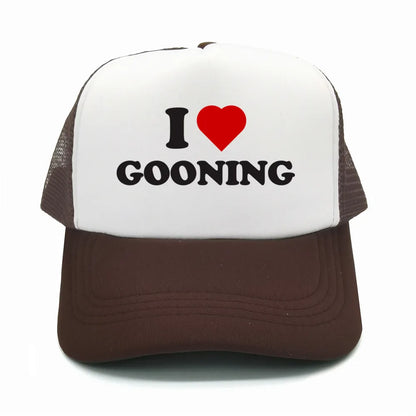 Забавни бейзболни шапки „I Love Gooning“ – готини летни мъжки шапки от мрежа, хумористични шапки тип „тракър“, унисекс шапки от мрежа за външни дейности MZ-080