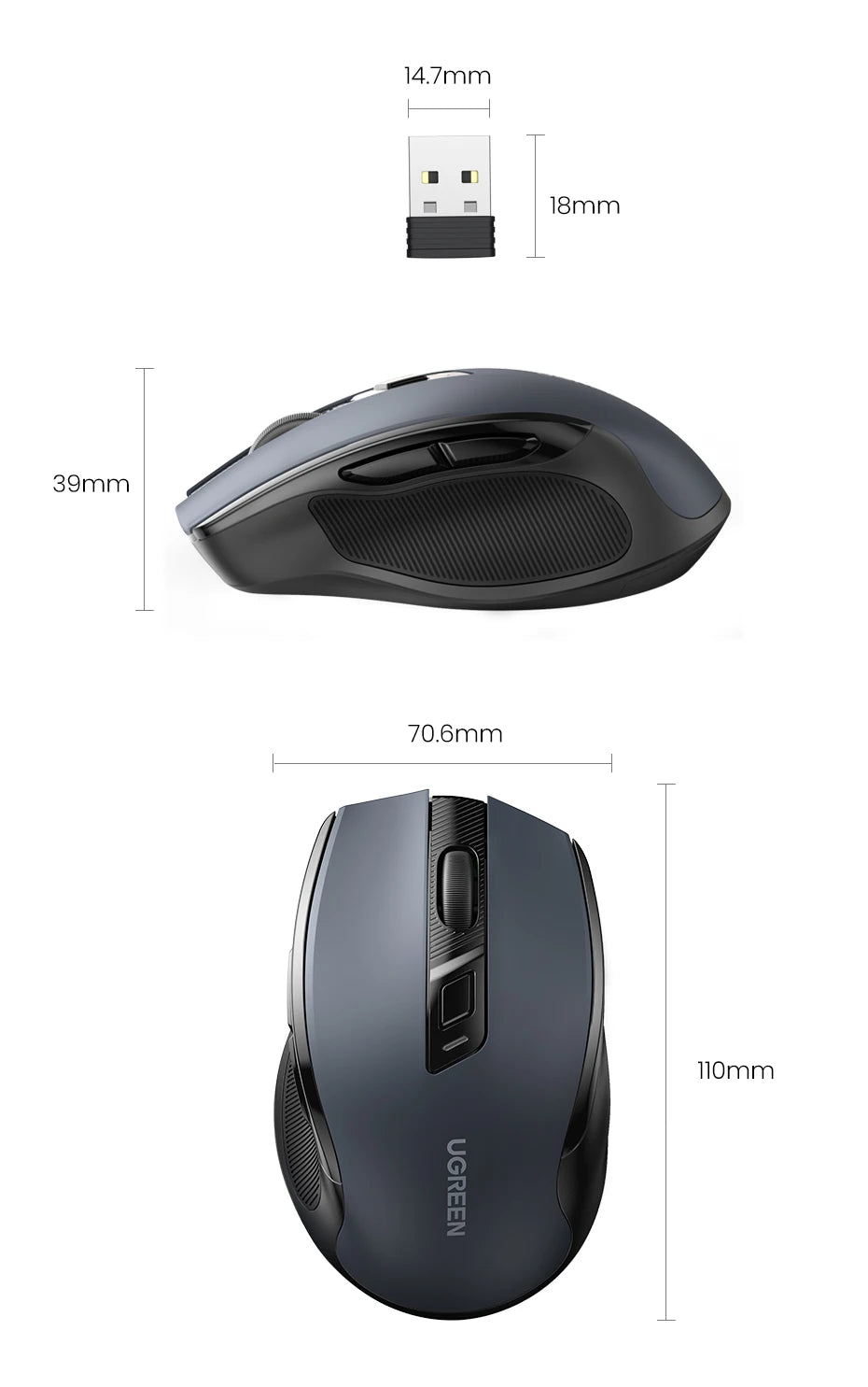 UGREEN Mouse Wireless Ergonomic Mouse 2.4GHz 4000 DPI Silent 6 Buttons For MacBook Tablet Laptop PC Mute Mice Quiet 2.4G Mouse