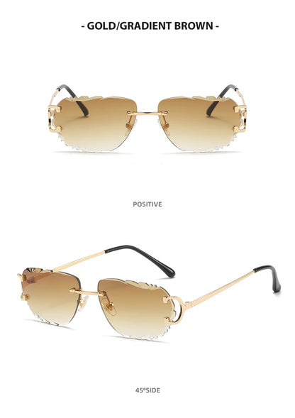 Retro Sunglasses For Men And Women High-End Frameless Fashion UV400 Irregular Cut Lenses Women Sun Glasses