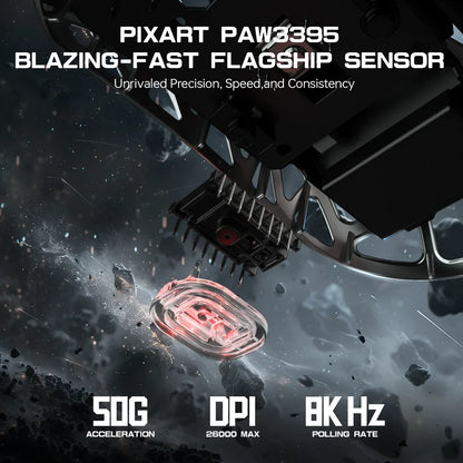 ATTACK SHARK R3 Gaming-Maus aus Magnesiumlegierung 8K SUPERLIGHT 8000Hz 6 einstellbare DPI-Stufen bis zu 26000 PAW3395 BT/2.4G kabellos/kabelgebunden