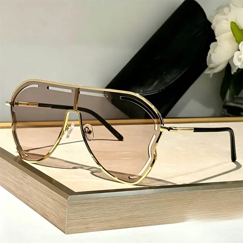 Oversized One-Piece Pilot Sunglasses Women Big Frame Luxury Brand Butterfly Shaped Sun Glasses For Ladies Shield Eyewear Shades