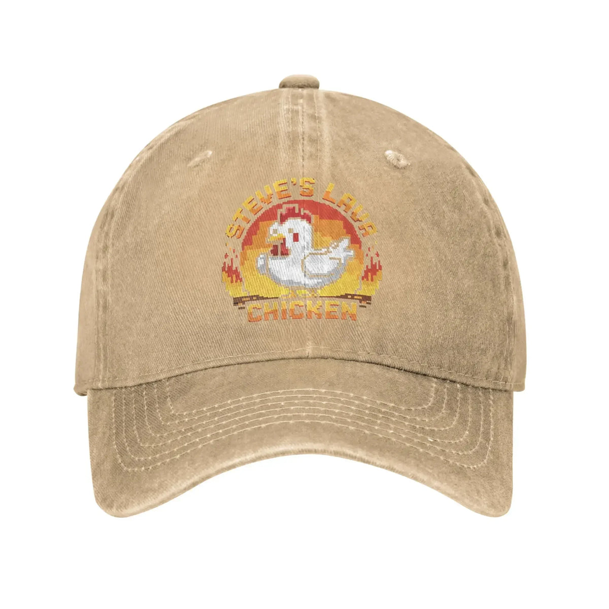 Unisex Chicken Jockey Lava Chicken Print Steves Hat – Modebaseballkasket i distressed-look, vasket, justerbar