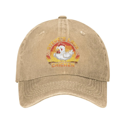 Unisex Chicken Jockey Lava Chicken Print Steves Hat – Modebaseballkasket i distressed-look, vasket, justerbar