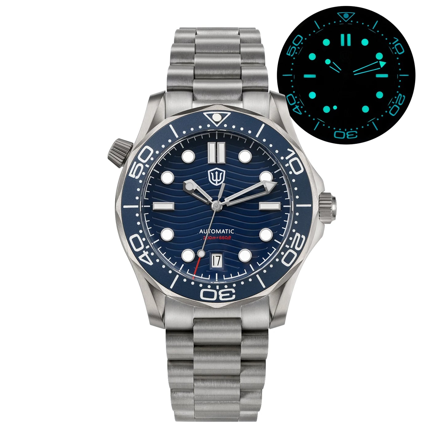 Watchdives WD007 V2 39mm Titanium Dive Watch PT5000 Automatic Movement Luminous 200m Waterproof Domed Bubble Sapphire Watches