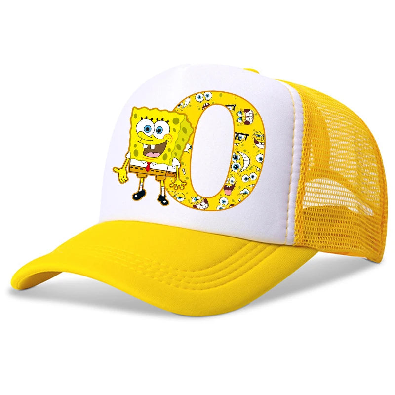 New Spongebob Children Baseball Caps Kawaii Cartoon Letter Printed Hat Kids Casual Sun Hat Adjustable Peaked Cap Birthday Gifts
