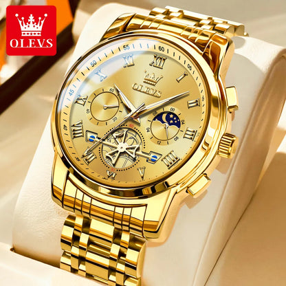 OLEVS 2859 Herrenuhr – Klassisches und luxuriöses Modell mit römischen Ziffern, Multifunktionsanzeige, wasserdicht, leuchtendes Zifferblatt, hochwertiges Quarzwerk.