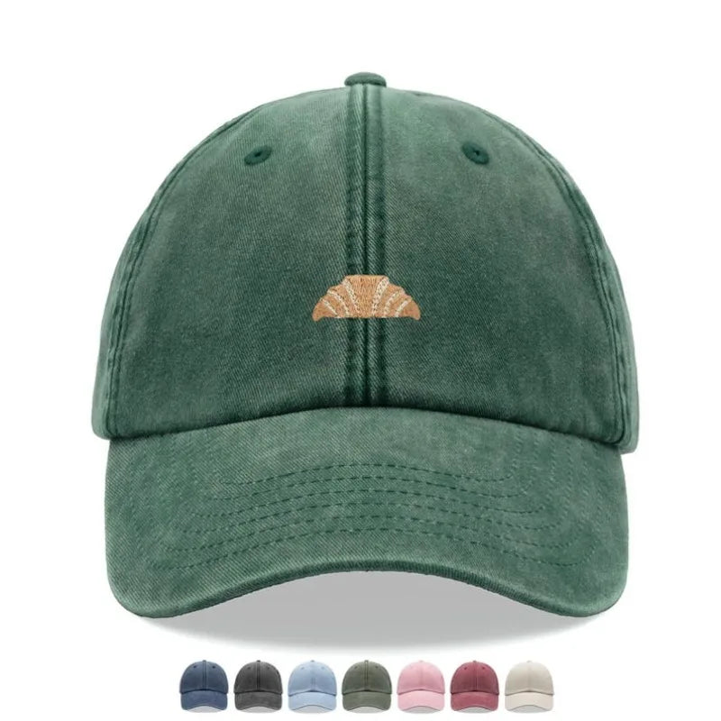 1pc Croissant Printing Retro Baseball Caps for Men,outdoor Leisure Washed Adjustable Dad Hat Faded Sports Sun Tralve Dailywear