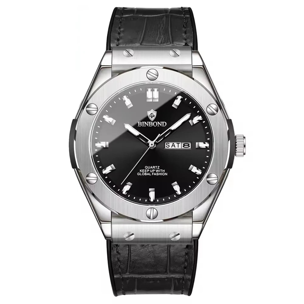 Montre pour homme, style décontracté, bracelet en cuir, modèle automatique ou à quartz, accessoire de luxe, idée cadeau idéale, montre-bracelet tendance.