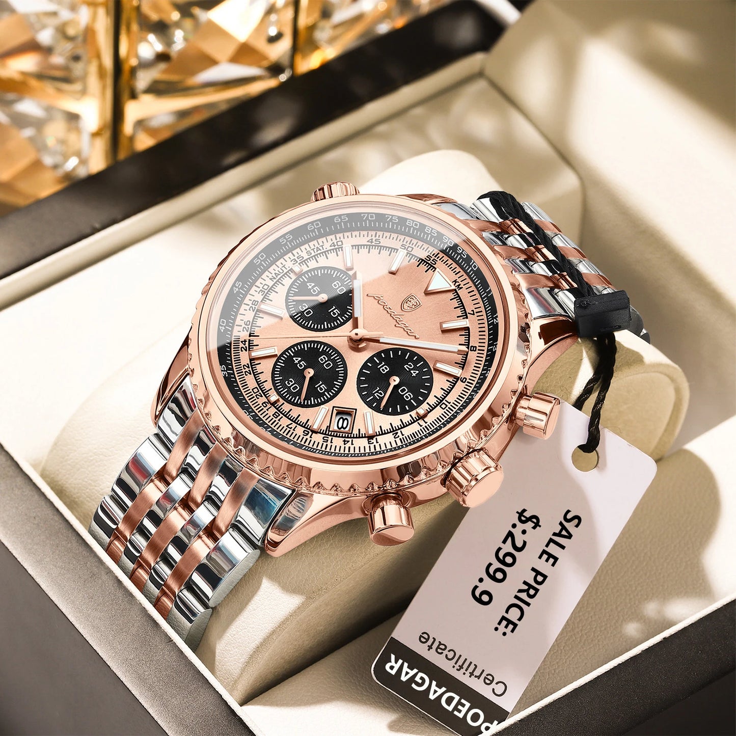 POEDAGAR Fashion Men's Quartz Watch Stainless Steel Waterproof Luminous Man Watch Chronograph Date Multifunction Watches For Men