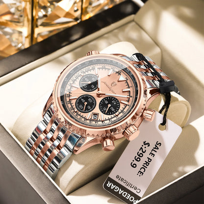 POEDAGAR Fashion Men's Quartz Watch Stainless Steel Waterproof Luminous Man Watch Chronograph Date Multifunction Watches For Men
