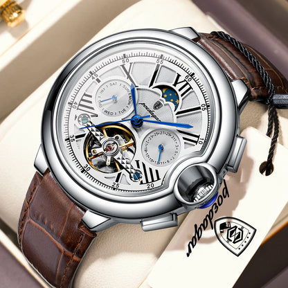 POEDAGAR luksuzni muški sat – automatski mehanički model s prikazom datuma i dana, kožni remen, tourbillon, vodootporan, elegantan i profesionalan stil.