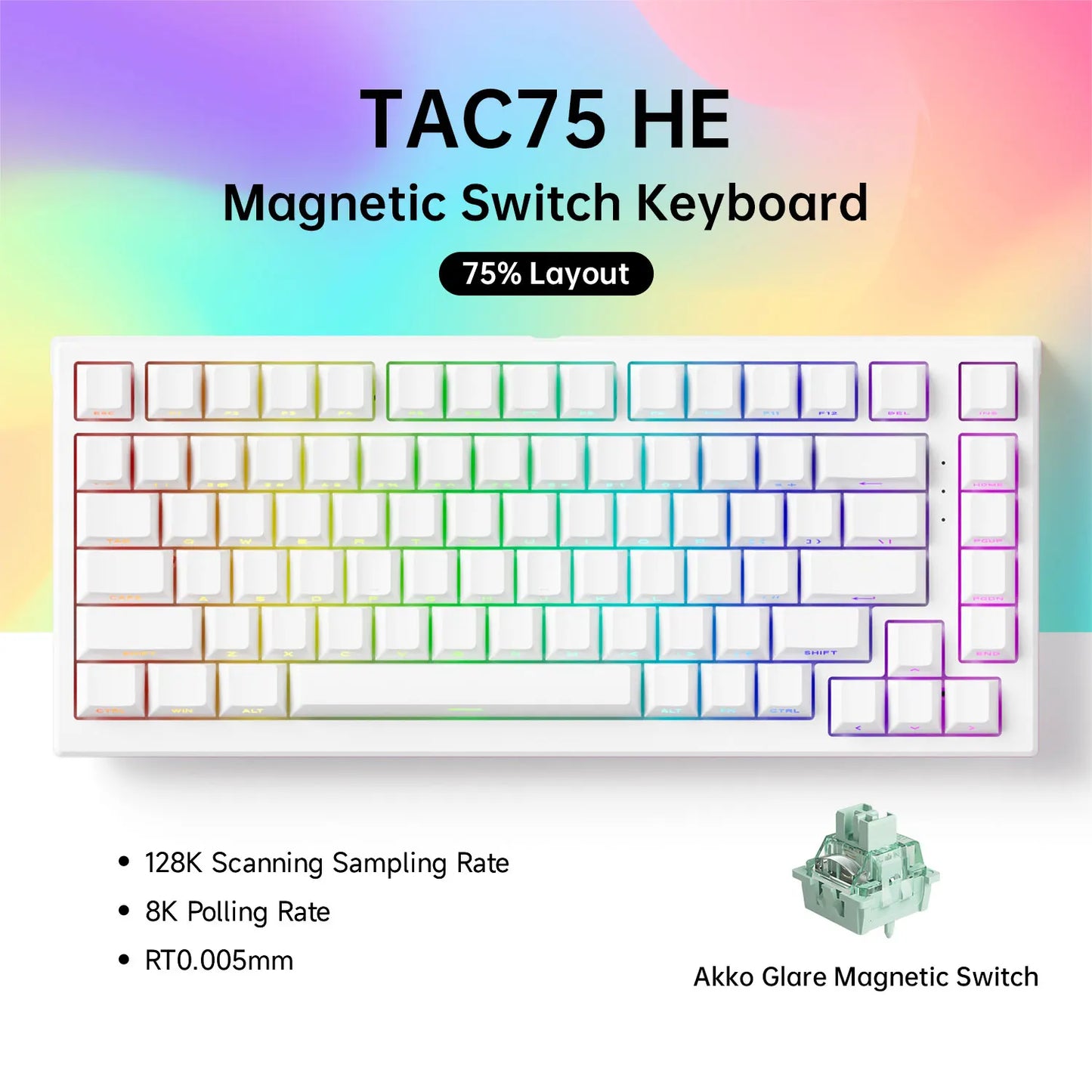 Teclado AKKO TAC75 HE con interruptores magnéticos, teclado gaming 75%, Rapid Trigger 0.005mm, 8K RGB, con cable, teclado personalizado para esports para gamers