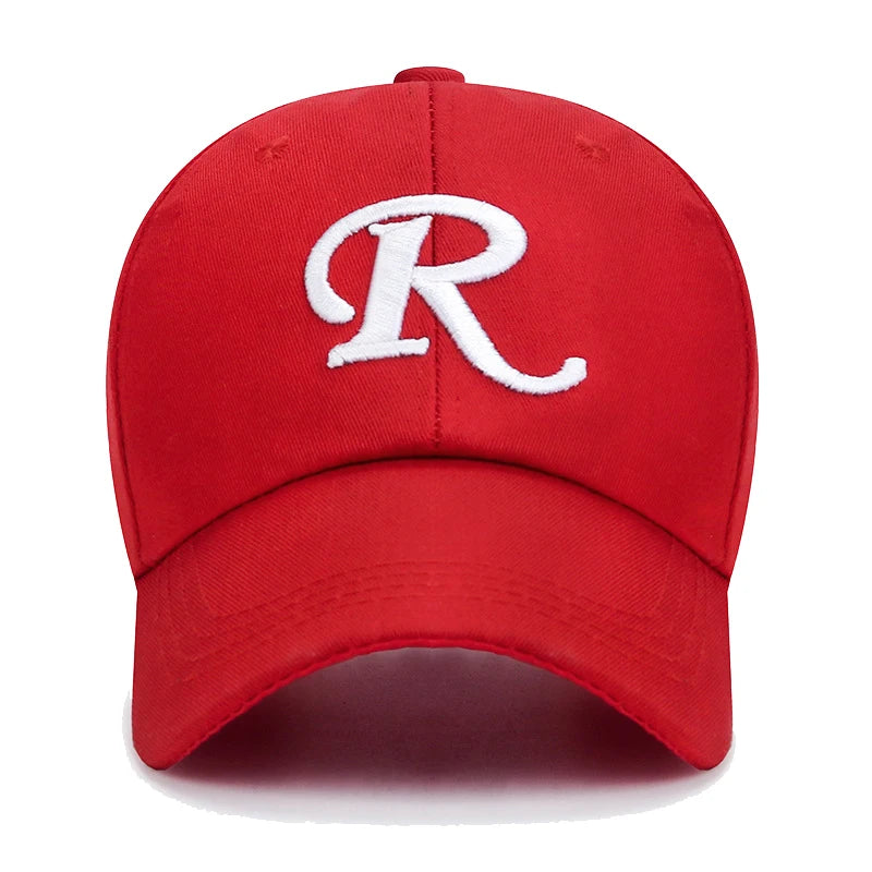 R letter Ribbon Embroidery Cotton Adjustable Hard Top Baseball Cap Sun Hat Trucker Hats Hip Hop Caps