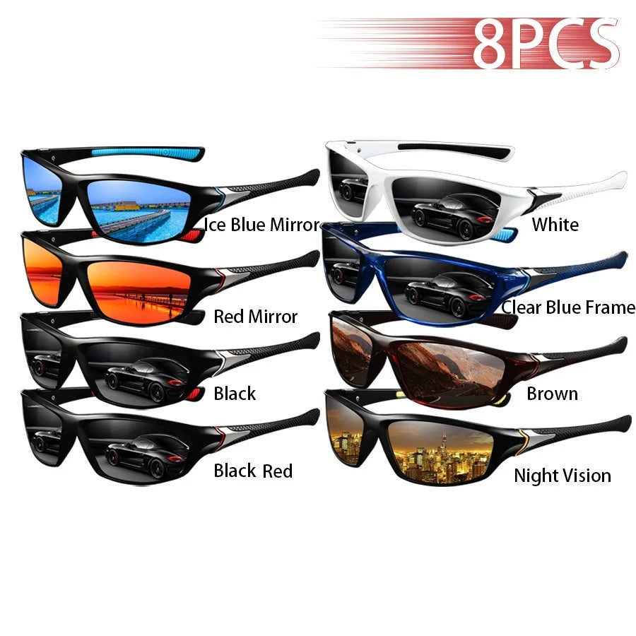 8PCS Fashion Vintage Driving Fishing Cycling  Eyewear Sports Sunglasses Men Women Running Mountaineering Sport Sun Glasses