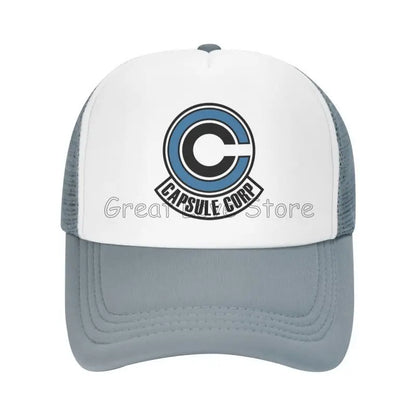 „Capsule Corp“ tinklinės beisbolo kepurės, unisex, hip-hop stiliaus „trucker“ kepurės, anime DBZ stiliaus „dad hat“ kepurės, reguliuojamos lenktyninės kepurės, vasarinės „trucker“ kepurės su užsegimu