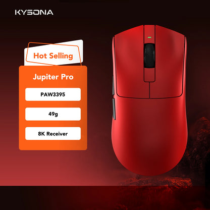 Mouse de gaming KYSONA Jupiter Series cu fir și wireless, 8Khz, senzor PAW3950, Bluetooth, 46g, reîncărcabil, driver web pentru PC și laptop