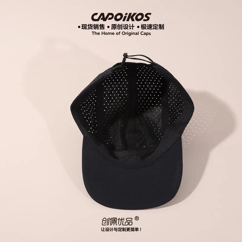 Op maat gemaakt logo, effen kleur, vijfpanelen, sneldrogende baseballpet voor heren en dames, van mesh, ademend, geschikt voor kamperen, sport en skateboarden