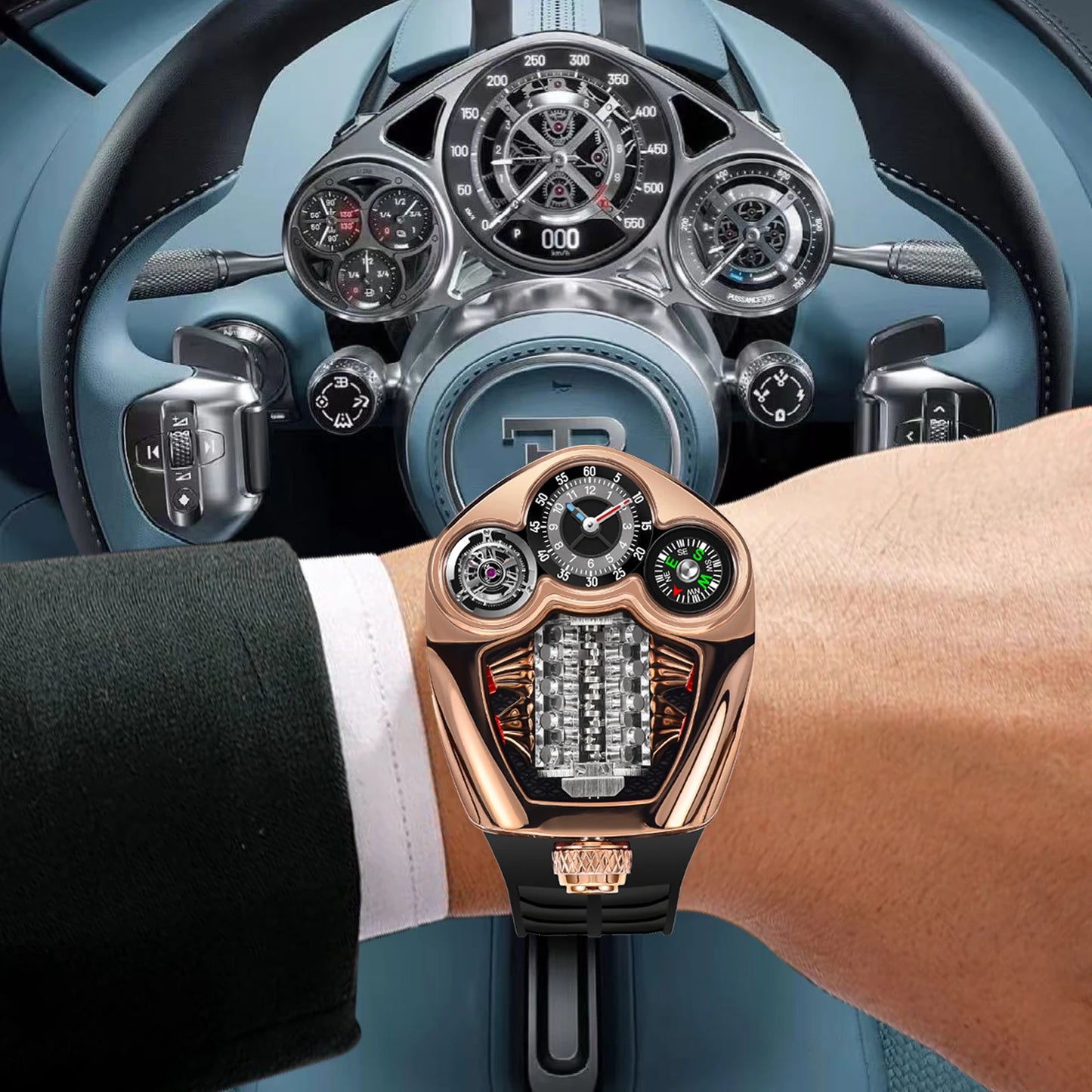 PINDU Design NEW Engine Series Quartz Watch Men's Top-Luxurious Stainless Steel Compass Waterproof Swiss Quartz 762 Movement Watch