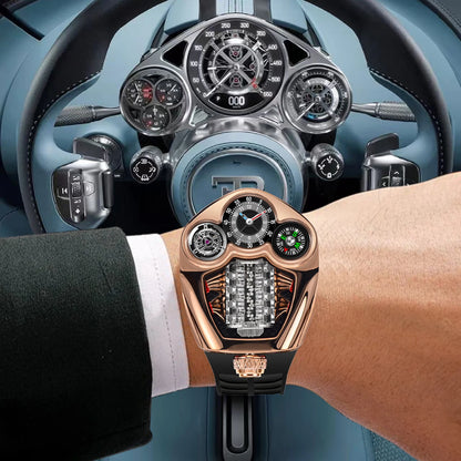 PINDU Design NEW Engine Series Quartz Watch Men's Top-Luxurious Stainless Steel Compass Waterproof Swiss Quartz 762 Movement Watch