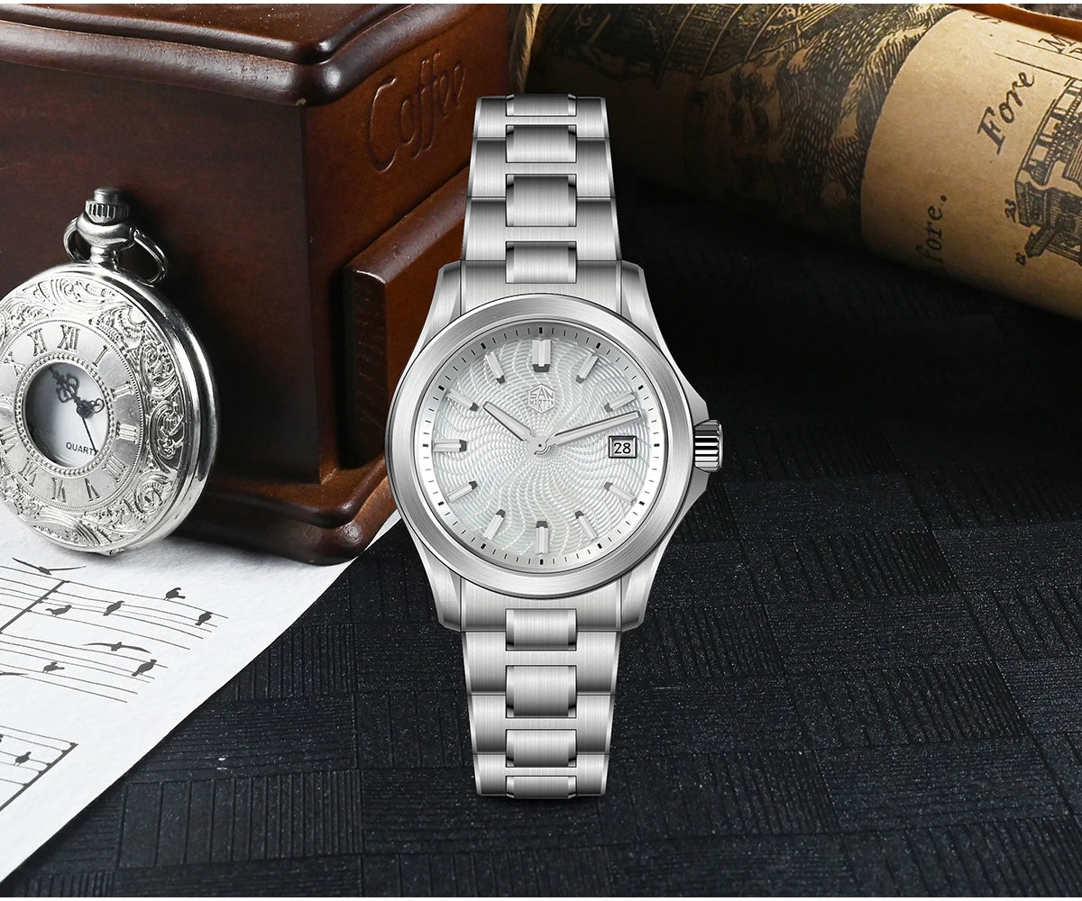 San Martin 39mm Miyota 9015 Turbine Guilloche MOP Dial Men Luxury Watch Automatic 3H Date Quick Adjust BGW-X1 Luminous SN0150-1