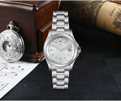 San Martin 39mm Miyota 9015 Turbine Guilloche MOP Dial Men Luxury Watch Automatic 3H Date Quick Adjust BGW-X1 Luminous SN0150-1