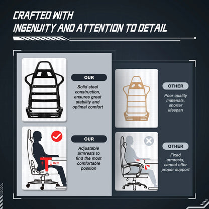 Daccormax Ergonomic Gaming Chair with Lumbar Support, 170° Reclining Office Chair, Adjustable Armrests, Comfortable Computer Chair for Work & Gaming