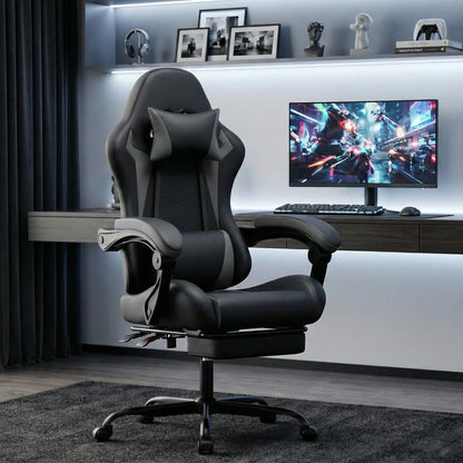 Ergonomic Gaming Chair with Lumbar Support, Adjustable Headrest, Footrest, Height Adjustable Office Gaming Chair for Adults